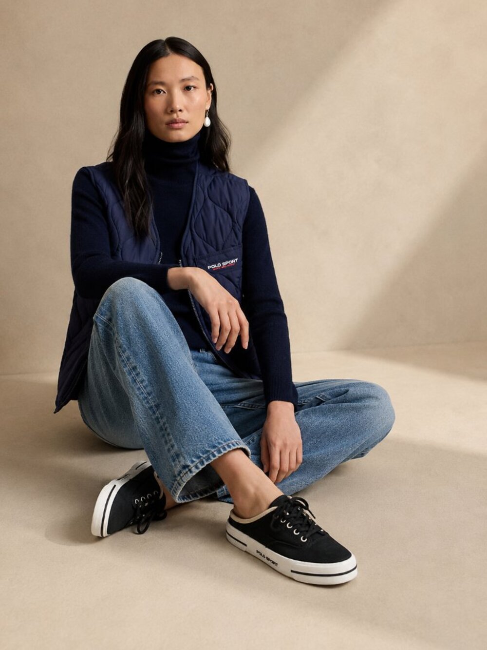 Polo Sport Black Sneaker Mules Backless Canvas Women’s 7.5